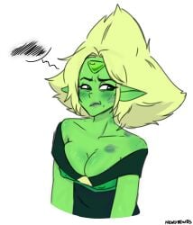 cleavage cleavage_overflow exposed_shoulders flustered hickey hickey_marks lipstick_mark messy_hair peridot_(steven_universe) steven_universe