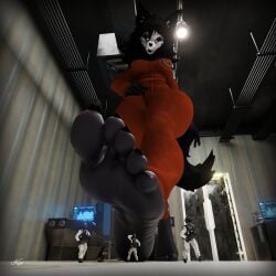 anthro anthro_on_human black_fur foot_fetish furry giantess kenaga kenuwu mal0 scp-1471 scp_foundation tagme