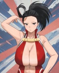 1girls armpits big_breasts black_eyes black_hair blush breasts colored female female_focus female_only gaston18 hero_outfit_(mha) huge_breasts large_breasts long_hair looking_at_viewer momo_yaoyorozu my_hero_academia navel ponytail sleeveless solo solo_female solo_focus