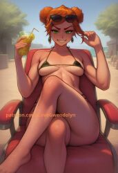 ai_assisted ai_generated ben_10 bikini calves cartoon_network crossed_legs gwen_tennyson hi_res knees micro_bikini pool sadtomato sunbathing thick_thighs thighs thighs_together