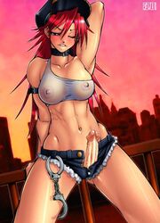 1futa arikawa arm_up armpits big_breasts biting_lip blush breasts capcom erection final_fight futa_only futanari handcuffs human intersex large_breasts long_hair midriff navel penis poison_(final_fight) solo_futa standing straight_hair street_fighter toned toned_futa wink