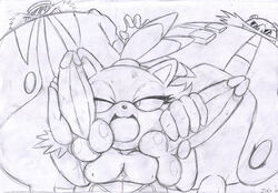 anthro blaze_the_cat cat dr._eggman dr_robotnik eggman_nega feline female fur jiky male mammal monochrome sonic_(series) straight straight_hair traditional_media_(artwork)