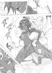 bleach dark-skinned_female dark_skin interracial japanese_text monochrome penis sex shihouin_yoruichi tagme text ulquiorra_cifer yammy_llargo