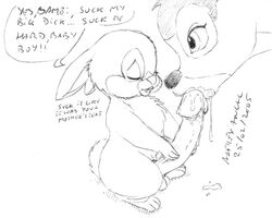 2005 asthexiancal bambi_(character) bambi_(film) cub disney feral male_only monochrome penis sketch tagme testicles thumper