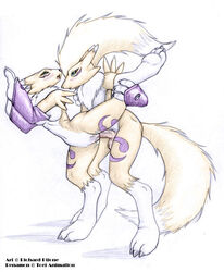 1boy 1girls anthro anthro_on_anthro anthro_only breasts color digimon female female_anthro fur furry insertion kasedries male male/female male_anthro male_anthro/female_anthro male_renamon nude raised_leg renamon sex side_view straight tagme vaginal_penetration vulva