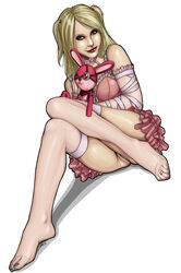 black_toenails blonde_hair death_note female female_only human lipstick looking_at_viewer mandiflick misa_amane pose posing red_eyes smile solo tagme