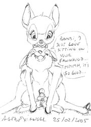 2005 asthexiancal bambi_(character) bambi_(film) cub disney feral gay male_only monochrome penis sketch tagme testicles thumper