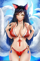 1girls ahri bikini breasts cleavage easonx female female_only league_of_legends looking_at_viewer solo tagme vastaya