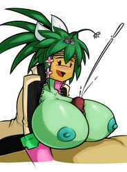 1girls big_breasts blaster_master blaster_master_zero blaster_master_zero_2 breasts cum cumshot female green_skin huge_breasts human_on_plantie kanna_(blaster_master) large_breasts male mob_face paizuri penis plantie sex sexualyeti titjob unzipped_bodysuit