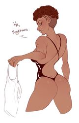 african african_female apex_legends ass back_view backside bag bangalore bikini buzz_cut dark-skinned_female dark_skin ilewdha legs leotard muscles muscular short_hair text twitter video_games