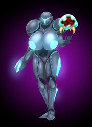 1girls alien alternate_breast_size ambiguous_gender areola areolae arm_cannon armor baby_(metroid) big_breasts blue_nipples breasts breasts_out busty clothing dark_samus exposed_breasts female female_focus feral glowing grey_skin helmet highres huge_breasts humanoid large_breasts looking_at_viewer metroid metroid_(creature) metroid_(species) nintendo nipples partially_clothed phazon power_suit purple_background sexually_suggestive shiny_skin source_request speeds standing thick_thighs video_game video_games voluptuous wide_hips