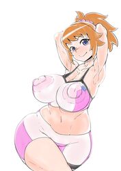 2019 arms_behind_head arms_up big_breasts big_nipples blonde_hair blue_eyes breasts female female_only gundam gundam_build_fighters gundam_build_fighters_try hemelopa hoshino_fumina tagme