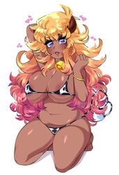 1girls big_breasts bikini blonde_hair breasts clothing dark-skinned_female dark_skin female female_only hair kneeling large_breasts long_hair queenashii solo thighs two_tone_hair