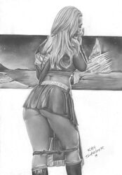 1girls 2019 argoan ass back back_view black_and_white boots bottomless_skirt breasts closed_eyes curvy dated dc ed_benes_studio female female_only from_behind greyscale kara_zor-el kryptonian large_ass long_hair medium_breasts miniskirt monochrome panties panties_around_legs panties_down pinup rafa_schneider realistic shirt short_skirt signature skirt solo standing supergirl superheroine superman_(series) thighs