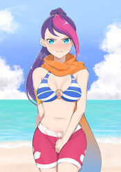 1girls angry beach blue_eyes blush breath cum cum_in_pussy cum_in_uterus cum_inside female female_only fiora_laurent hand_in_crotch impregnation league_of_legends looking_at_viewer multicolored_hair nojo ponytail pool_party_fiora pool_party_series shorts solo sweat swimsuit swimwear two_tone_hair x-ray