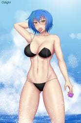 1girls big_breasts bikini blue_hair breasts clothing condom condom_in_mouth condom_wrapper female female_only hair high_school_dxd oslight solo xenovia_quarta