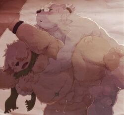 2019 2boys anal anal_sex anthro anus ass balls belly blush bodily_fluids canid canine canis closed_eyes cu_sith_(tokyo_afterschool_summoners) cum domestic_dog dumdum duo gay genital_fluids hi_res humanoid_hands humanoid_penis leib_(tokyo_afterschool_summoners) male male/male male_only mammal moobs navel nipples overweight overweight_male penetration penis polar_bear scarf sex tokyo_afterschool_summoners ursid ursine video_games yaoi