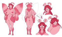 4_arms anthro arthropod ass big_breasts bodily_fluids breasts eyewear female furry furry_only glasses hair hardtones huge_breasts insect_wings insects lepidopteran mori_(wittyusername) moth neck_tuft nipples non-mammlian_breasts nude pink_body pink_hair pussy solo sweat sweatdrop tuft wide_hips wings