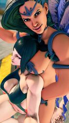 2girls 3d big_breasts black_hair busty cleavage cleavage_cutout female female_only juri_han large_breasts laura_matsuda mardi_gras mod nepafu pasties street_fighter street_fighter_v swimsuit underboob