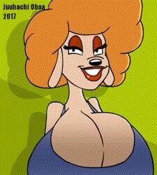 1girls 2017 animated animated_gif anthrofied big_breasts big_lips bimbo bimbofication breast_expansion breasts clothed eyeshadow furry huge_breasts human hyper_bimbo juuhachi_obaa lip_expansion lipstick makeup toon_tf toonification transformation