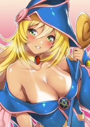 1girls blonde_hair breasts cleavage clothed dark_magician_girl dress female hat long_hair nukkoru tanlines yu-gi-oh! yu-gi-oh!_duel_monsters