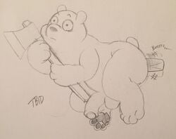 2015 anal anal_sex balls black_and_white cartoon_network celestial dildo fire_axe foreskin fur furry furry_only gay ice_bear male male_only mammal pawpads penetration penis polar_bear sex_toy shocked solo traditional_media_(artwork) uncut ursid ursine vibrator we_bare_bears