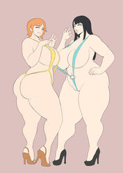 2girls aroused ass bangs between_labia big_ass big_breasts big_butt bikini biting_lip black_hair black_high_heels breasts busty butt chubby cleavage clothing covered_nipples curvy donaught eyelashes fellatio_gesture female female_only ginger grey_background grey_bikini grey_swimsuit hand_on_hip high_heels highres huge_ass huge_breasts huge_butt innie_pussy large_ass large_breasts line_art lineart long_hair looking_at_viewer multiple_girls nami navel nico_robin o-ring_bikini o-ring_swimsuit one_piece open_mouth open_toe_shoes orange_hair orange_high_heels partially_clothed pawg penetration_gesture pre-timeskip seductive seductive_smile sexually_suggestive short_hair sidelocks sling_bikini smile smiling standing stiletto_heels swimsuit thick_thighs tongue tongue_out venus_body very_high_heels voluptuous wide_hips yellow_bikini yellow_swimsuit