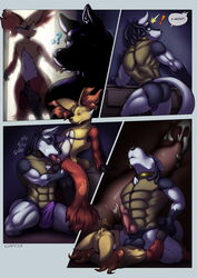 2019 2boys ? abs alternate_color anal anal_sex animal_genitalia animal_penis anon_fox anthro anthrofied ass big_penis black_fur blue_eyes bodily_fluids canine canine_penis clothed clothing collar comic corrsk cum cum_in_ass cum_inside delphox digital_media_(artwork) dreadlocks duo ejaculation english_text erection erection_under_clothing eye_contact fellatio fox fur gay genital_fluids hi_res knot lucario male male_only mammal muscular muscular_male nintendo no_nipples nude oral orgasm original_character pecs penetration penile penis pokemon pokemon_(species) pokemon_dppt pokemon_xy pokemorph sex shaesullivan_(artist) sheath size_difference testicles text topless trembling underwear video_games wepawet yaoi yellow_fur