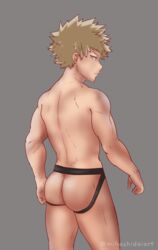 1boy @mihashidaiart ass blonde_hair butt_crack colored jockstrap katsuki_bakugou male male_focus male_only mihashidai muscles muscular my_hero_academia red_eyes underwear yaoi