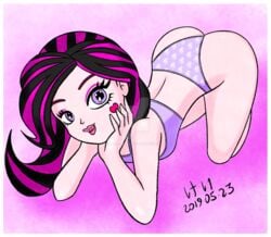 draculaura female keidashu looking_at_viewer monster_high pinup purple_eyes solo two_tone_hair underwear