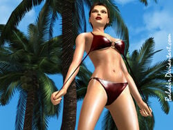 1girls 3d artist_name balakir bare_shoulders big_breasts bikini bikini_bottom bikini_top brown_eyes brown_hair busty curvy day detailed_background english_text female female_only front_view holding_object hourglass_figure human lara_croft lara_croft_(l.a.u.) lipstick looking_at_viewer makeup midriff outdoor outside panties pose posing red_lipstick shiny shiny_skin short_hair solo spread_legs spreading standing swimsuit text tomb_raider tree underboob video_game video_games voluptuous wide_hips