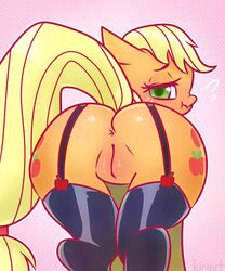 2019 anus applejack_(mlp) ass big_butt equid equine female feral friendship_is_magic garter_straps hair kirinit looking_back mammal my_little_pony pussy rear_view simple_background solo