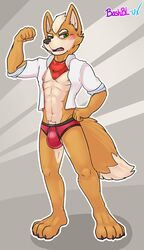 1boy bashbl-ux briefs canid canine clothing fox fox_mccloud hi_res male male_only mammal nintendo red_underwear solo star_fox underwear video_games