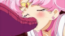 1girls animated bishoujo_senshi_sailor_moon blush chibi_usa clothing earrings female heart_collar imobatake open_mouth oral penetration pink_hair red_tentacles ribbon sailor_chibi_moon sailor_outfit shirt tentacle tentacle_fellatio tiara twintails