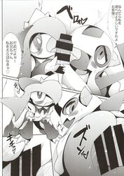 1boy 2girls censored collaborative_fellatio comic fellatio female feral froslass ghost hi_res human human_penetrating ikanomaru japanese_text kirlia larger_male licking male monochrome multiple_girls nintendo penetration penis pokémon_(species) pokemon pokemon_(species) pokemon_oras pokemon_rse pussy size_difference smaller_female teamwork text tongue tongue_out translation_request vaginal_penetration video_games