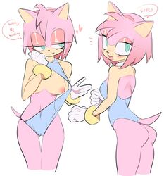 amy_rose anthro ass breasts cameltoe dialogue female foldblank furry sega sonic_(series) swimsuit swimsuit_pull