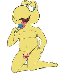 anthro bulge candy clothing food hi_res koopa_troopa lollipop male male_only mario_(series) nintendo penis reptile scalie simple_background solo_male suggestive thong tongue turtle tweecredo underwear vein video_games white_background