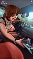 7_angels big_breasts big_eyes brown_hair car nutaku tagme trish_(7_angels)