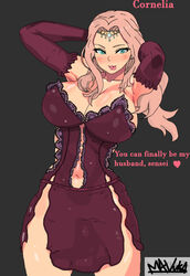 1girls breasts cleavage clothed cornelia_arnim fire_emblem fire_emblem:_three_houses huge_breasts mavuka naughty_face nintendo pink_hair seductive seductive_smile smile source_request thick_thighs tongue