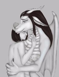 anthro breasts closed_eyes dragon furry furry_only horns love monochrome mouse mouse_ears neon_fox wings