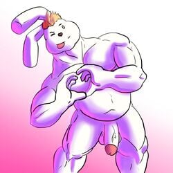 1:1 barazoku fur furry furry_only gay hi_res humanoid_penis lagomorph leporid male male_only mammal marshmallow_(character) musclegut muscular nude penis rabbit slightly_chubby