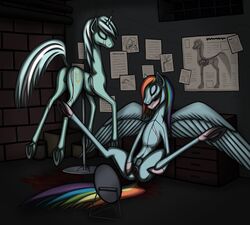 2017 absurd_res blood bodily_fluids clothing costume crotchboobs cutie_mark death earth_pony equid equine feathered_wings feathers female female_death feral friendship_is_magic ghost3280 hair hi_res horn horse lyra_heartstrings_(mlp) mammal mannequin my_little_pony pinkie_pie_(mlp) pony pterippus pussy rainbow_dash_(mlp) skinsuit tight_clothing unicorn wings