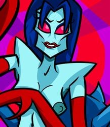 1girls anthro breasts covering_breasts creepycurse female lipstick long_hair nipples pink_eyes sly_cooper_(series) smile smooth_fur solo_female spider_girl spider_humanoid the_contessa