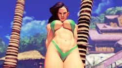 3d abs adnarimydeth athletic beach biceps black_hair brazilian brazilian_female brown_hair busty cleavage cleavage_cutout deep_cleavage female laura_matsuda muscular_female navel pinup pose posing skimpy sling_bikini street_fighter swimsuit thick_thighs wide_hips