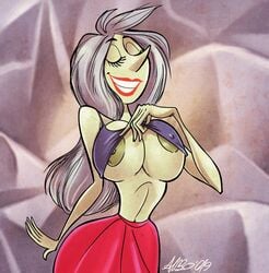 albo areola_slip big_breasts busty crop_top disney disney_villains erect_nipples hourglass_figure large_breasts long_hair madam_mim navel nipples shirt_lift skirt the_sword_in_the_stone underboob white_hair