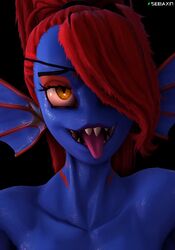 1girls 3d 3d_(artwork) ahe_gao blue_skin female female_focus female_only highres red_hair scalie sebaxn sfm sharp_teeth solo solo_female source_filmmaker toby_fox undertale undertale_(series) undyne undyne_(wo262) video_games