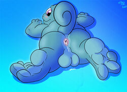 1boy 2019 3_fingers 3_toes anthro anthrofied anus ass barefoot big_ass blue_background blue_skin blush bodily_fluids chubby cum cum_in_ass cum_inside feet fingers fol foot_focus gaping gaping_anus genital_fluids hindpaw looking_back lying male male_only nintendo nude on_front paws pink_eyes pokémon_(species) pokemon pokemon_(species) pokemon_rgby reptile scalie simple_background soles solo squirtle tail text toe_curl toes turtle video_games watermark