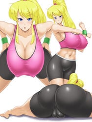 abs ass bare_midriff bike_shorts blonde_hair camel_toe cameltoe cleavage erect_nipples_under_clothes exercise hanging_breasts high_ponytail huge_breasts innie_pussy irina_(kawanuma_uotsuri) kawanuma_uotsuri long_breasts navel original original_character outline plump_labia ponytail sideboob spats splits sportswear stretching swollen_pussy tank_top thick_pussy tight_clothes tight_shorts training yellow_hair yoga_pants