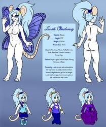 anthro cannabiscuit eyewear female fur furry furry_only glasses lunati_(character) mammal model_sheet mouse murid murine nude ponytail rodent sheet_(disambiguation) solo wings