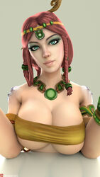 1girls 3d big_breasts chinese_mythology geckoscave goddess green_eyes nu_wa_(smite) red_hair smite